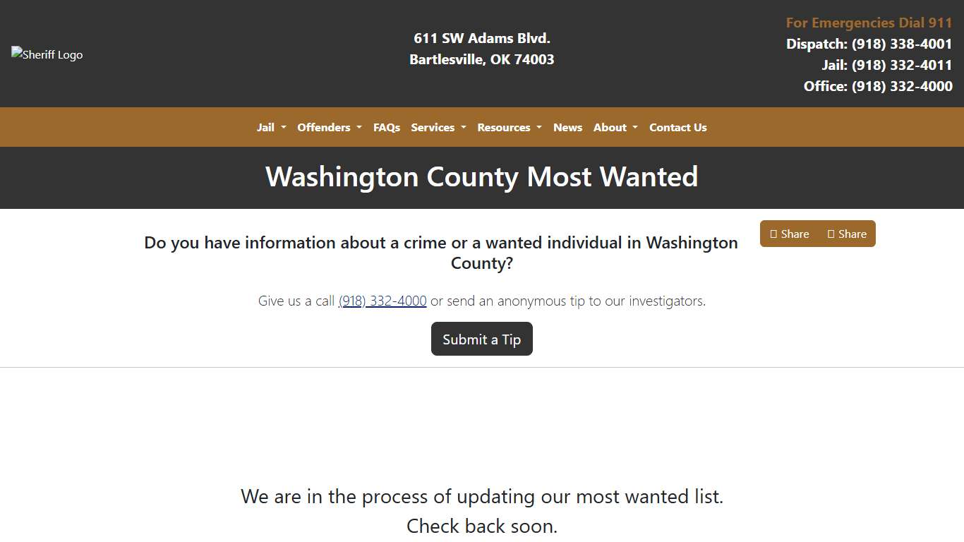 Most Wanted Washington County Sheriff's Office